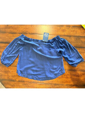 Chaser Blue Off Shoulder Peasant Blouse Boho Flutter Sleeve - Women's Small